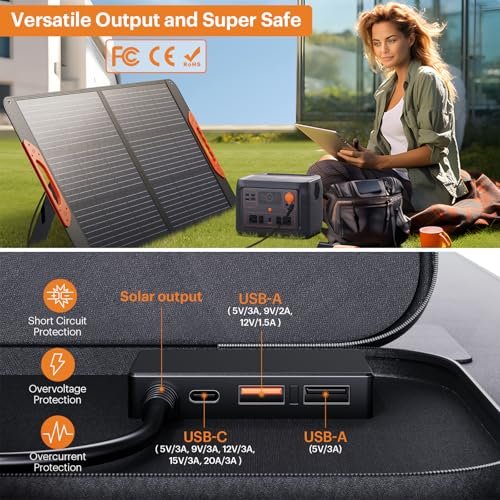 ZOUPW 100W Portable Solar Panel, 100 watt 20V Monocrystalline Foldable Solar Charger for Power Station,QC3.0 USB-A &Type-C Output,23.5% High Efficiency IP67 Waterproof for Camping RV Blackout