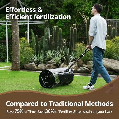Garden Tailor Compost Spreader 44 Inch Towable Peat Moss Spreader with Installation Accessories, Metal Mesh Roller Lawn Spreader for Top Soil, Manure, Mulch, Top Dressing - Garden spreaders for lawns