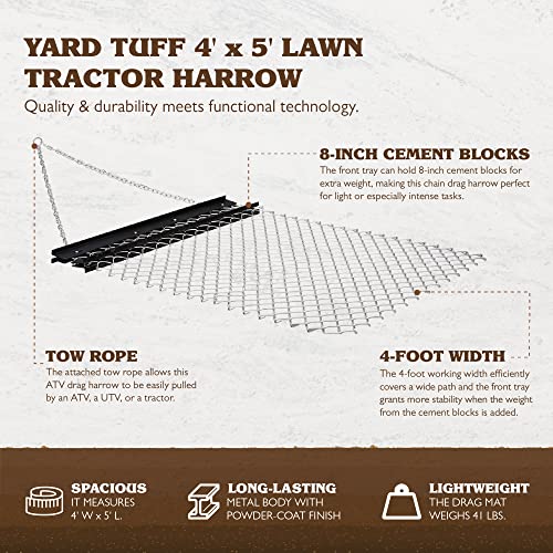 Yard Tuff Steel Drag Harrow/Field Leveler for ATV, UTV & Tractor with Front Tray, 5' x 4'