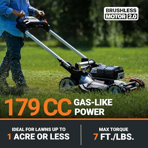 Worx Nitro 80V Cordless Lawn Mower, Electric Mower with Brushless Motor, 3-in-1 Self-Propelled Lawn Mower WG761-4 Batteries & Basecamp Charger Included