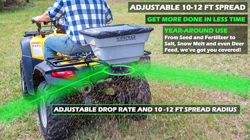 Yard Commander - 80 LB ATV/UTV Broadcast Spreader - 12-Volt Heavy Duty Motor - Salt, Seed, Fertilizer & More - Adjustable Drop Rate - Included Hopper Cover - Mounts to Front or Rear Utility Rack