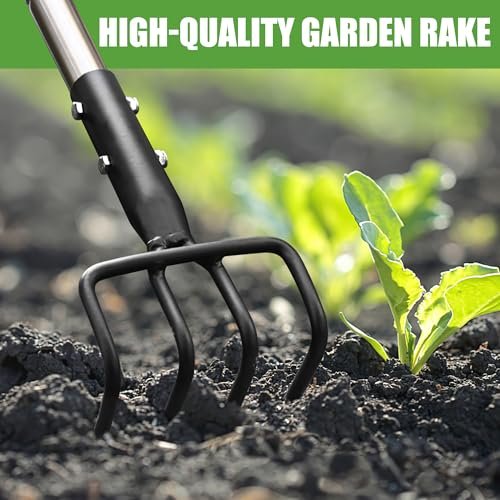 BARAYSTUS Long Hand Cultivator, Carbon Steel & Stainless Steel Tiller Cultivator, Garden Cultivator with Telescopic Handle and Soft Handle Cover, Hand Tiller for Digging Loosening Weeding