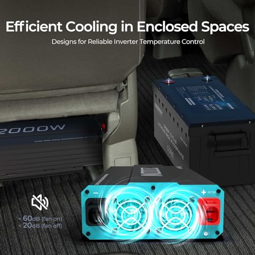 Renogy 2000W Pure Sine Wave Inverter 12V DC to 120V AC Converter for Home, RV, Truck, Off-Grid Solar Power Inverter 12V to 110V with Built-in 5V/2.1A USB / Hardwire Port, Remote Controller
