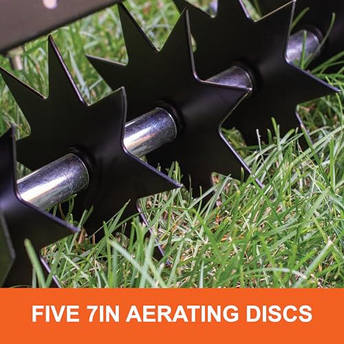 Agri-Fab 45-0365 Push Spike Aerator Lawn Tool,16 Inch Push Lawn Aerator With 5 Aerating Spikes, Used for Lawn Care Maintenance