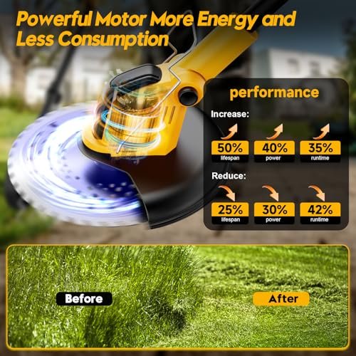 20000 RPM Electric Stringless Weed Wacker, Cordless Weed Eater Battery Powered 6000mAh, 4-in-1 Brush Cutter Heavy Duty/Weed Trimmer/Lawn Mower Edger W/Wheel Metal Blade, 2 Battery Garden Yard Tool