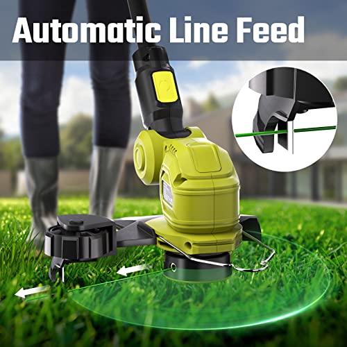 SEYVUM 12-inch String Trimmer, 20V Cordless Weed Trimmer with Auto Line Feed, 2 X 2.0Ah Battery Powered Lawn Edger with 8 Pcs Grass Cutter Spool Line, Fast Charger Included