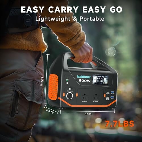 Bailibatt Portable Power Station 600W,293Wh Portable Generator for Home Use, Quiet Generator for Camping Travel Emergency CPAP Survival Backup Outdoor Apartment,100W PD & 110V Pure Sine Wave AC Outlet