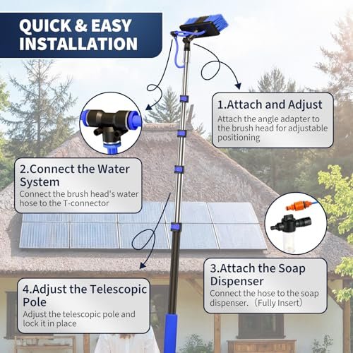 20FT Water Fed Solar Panel Cleaning Kit, Telescopic Solar Panel Cleaning Brush with Extension Pole & Soap Dispenser for Household & Outdoor