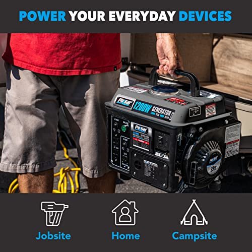Pulsar G1200SG 1,200W Carrying Handle Gas-Powered Portable Generator, 1200w, Black/Gray