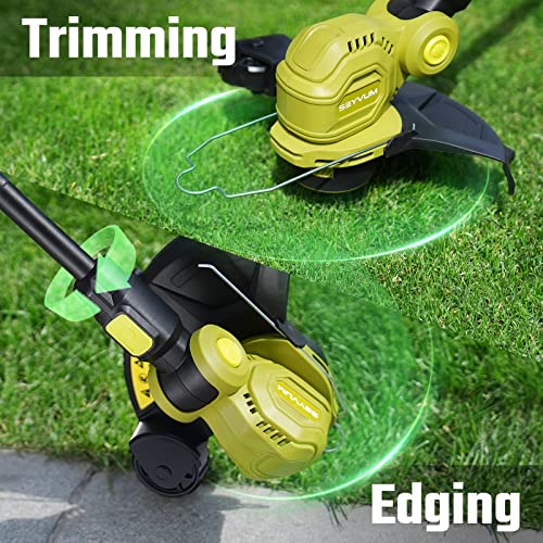 SEYVUM 12-inch String Trimmer, 20V Cordless Weed Trimmer with Auto Line Feed, 2 X 2.0Ah Battery Powered Lawn Edger with 8 Pcs Grass Cutter Spool Line, Fast Charger Included