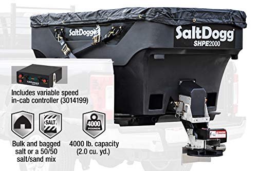 Buyers Products SaltDogg SHPE2000 Commercial Salt & Sand Spreader w/ Electric Drive Hopper, Made In The USA, 2.0 Cu Yds Capacity, Stainless Steel Auger, Medium/Heavy Commercial Salt Spreader