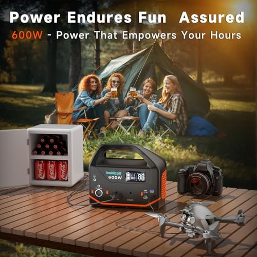 Bailibatt Portable Power Station 600W,293Wh Portable Generator for Home Use, Quiet Generator for Camping Travel Emergency CPAP Survival Backup Outdoor Apartment,100W PD & 110V Pure Sine Wave AC Outlet