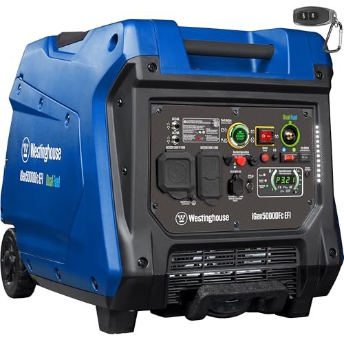 Westinghouse 5000 Peak Watt Super Quiet Dual Fuel Portable Inverter EFI Generator, Remote Electric Start, Gas & Propane Powered, RV Ready, CO Sensor, Parallel Capable