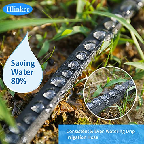 Hlinker 2025 Flat Soaker Hose 100 ft (50ft 2Packs) with Stake for Garden, Linkable Drip Hose Diy Automates Garden Irrigation System Saving 88% Water, Dual-layer Leak-free Design Water Hose with Holes