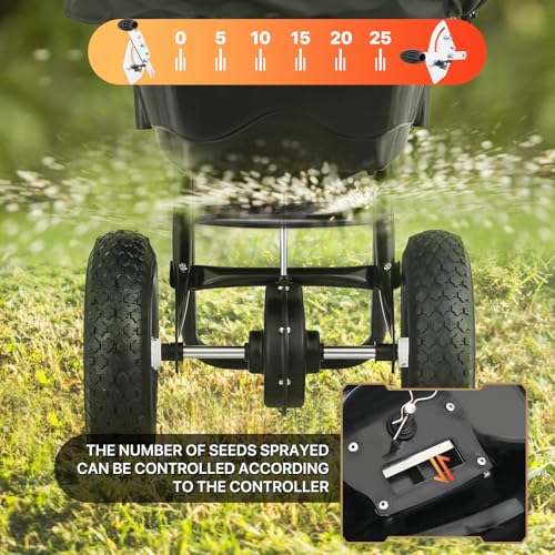 MoNiBloom 80 lb Walk-Behind Broadcast Spreader for Fertilizer, Grass Seed, Salt & Ice Melt, Heavy Duty Lawn, Garden & Farm Seeder with Rain Cover, Durable Design for Yards, Fields & Uneven Terrain