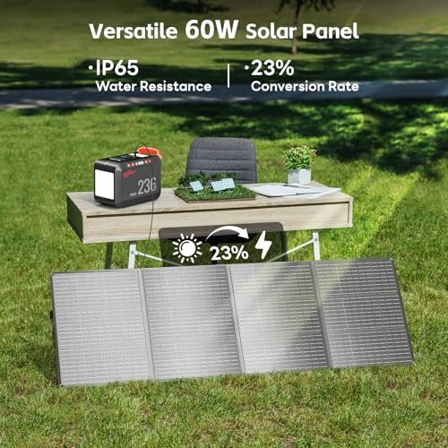 POWSTREAM 300W Solar Generator Power Station - 236Wh Portable Power Station with 60W Foldable Solar Panel Included, Pure Sine Wave Power Supply for Camping Emergency Home Blackout