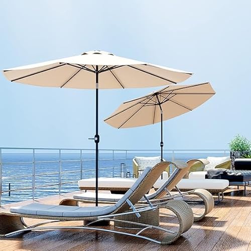 Greesum 9FT Patio Umbrella with Push Button Tilt and Crank, Outdoor Table Umbrella with 8 Sturdy Ribs, Market Table Parasol for Garden, Lawn, Backyard & Pool, Without Base, Beige