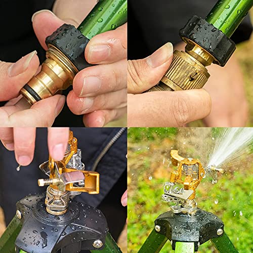 Hourleey 2 Pack Extra Tall Lawn Sprinklers, Heavy Duty Tripod Sprinklers with Brass Sprinkler Head, 360 Degree Large Area Coverage, 3/4 Inch Connector Sprinkler for Yard Lawn Garden