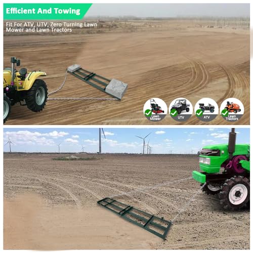 Yeeoy 8 FT Drag Harrow, Driveway Drag Grader Landscape Power Rake, Tow Behind Yard Lawn Leveling Tool with 6 Ft Heavy Duty Chain for ATV, UTV, Tractor, Mower