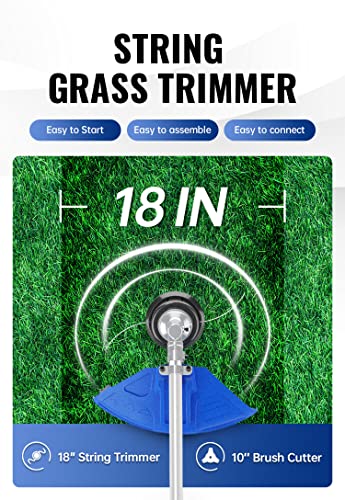 WILD BADGER POWER 52cc Weed Wacker Gas Powered, 3 in 1 String Trimmer/Edger 18’’ with 10’’ Brush Cutter,Rubber Handle & Shoulder Strap Included