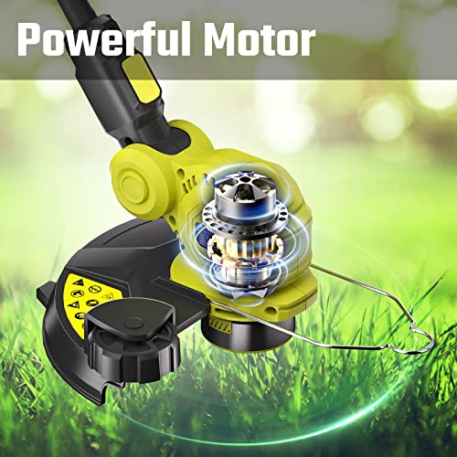 SEYVUM 12-inch String Trimmer, 20V Cordless Weed Trimmer with Auto Line Feed, 2 X 2.0Ah Battery Powered Lawn Edger with 8 Pcs Grass Cutter Spool Line, Fast Charger Included