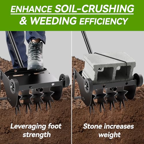 Lineware Rotary Cultivator Tool, 2-in-1 Garden Weeder and Crumbler Soil Tiller for Gardening, Hand Garden Tiller with 66.5 Inch Adjustable Foam Handle