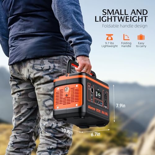 Giomre Portable Power Station, 297Wh Backup Lithium Battery Generator with 600W AC Output and 100W Fast Charging, Solar Generator for Outdoors Camping, Travel Emergency, Home Blackout
