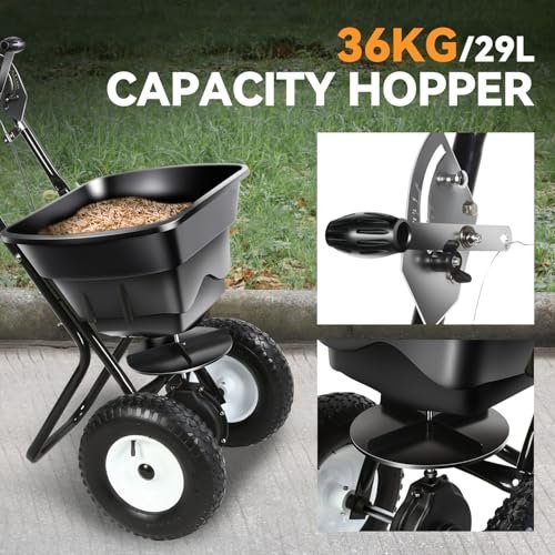 Auto Dynasty Walk-Behind Broadcast Spreader, 80LBS Capacity Fertilizer Seed Spreader for Salt, Ice Melt, Grass Seed, Lawn and Garden Seeder, Black