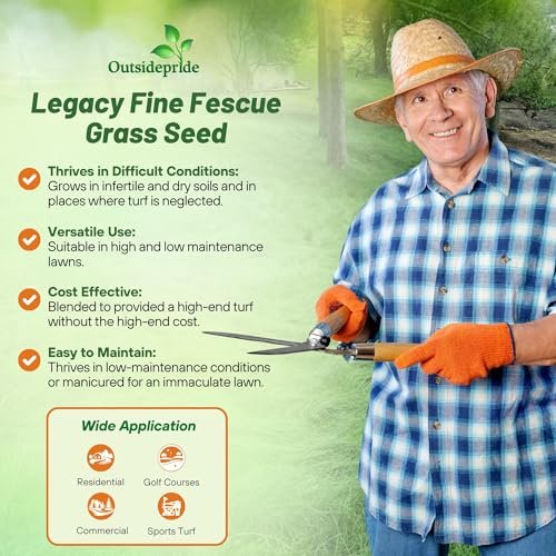 Outsidepride Legacy Fine Fescue Grass Seed Mix - 5 lbs. Shade & Sun Tolerant Blend of Hard Fescue, Chewings Fescue & Creeping Red Fescue with OptiGrowth Coating for Better Establishment