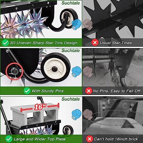 Suchtale 18-Inch Push Spike Aerator, Heavy Duty Rolling Lawn Aerator, Rotary Spike Lawn Aerator, Manual Aeration Equipment with Steel Handle, Suitable for Lawns, Garden, and Yard Grass Aeration