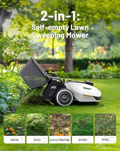 Mammotion YUKA 2000 Robot Lawn Mower with Sweeper Kit, Ultrasense AI Vision & RTK Antenna, Auto Mapping & App Control,45% Slope Capability,Wireless Perimeter,Dual Cutting Discs, Up to 20 Mowing Zones