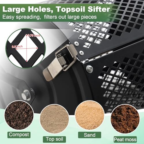 Compost Spreader, 18 Inch Roller Peat Moss Lawn Spreader with U Shaped Handle,Heavy Duty Top Soil Fertilizer Spreading Tool for Planting Seeding Lawn Garden Care, Light Weight Metal Mesh Manure Roller