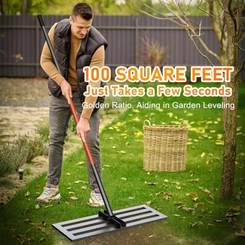 Lawn Leveling Rake-Lawn Leveling Tool-30” x 10” Ground Plate-78” Extra Long Handle for Yard Garden Lawn