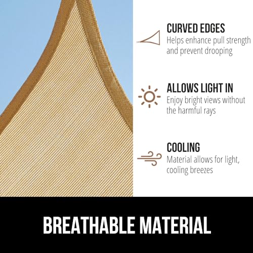 GORILLA GRIP Heavy Duty Sun Shade, UV Protection Fade Tear and Rust Resistant Triangle Sunshade Canopy, Curved Edges Blocks Sunlight, Breathable Sail, Outdoor Patio, Lawn Garden Sand