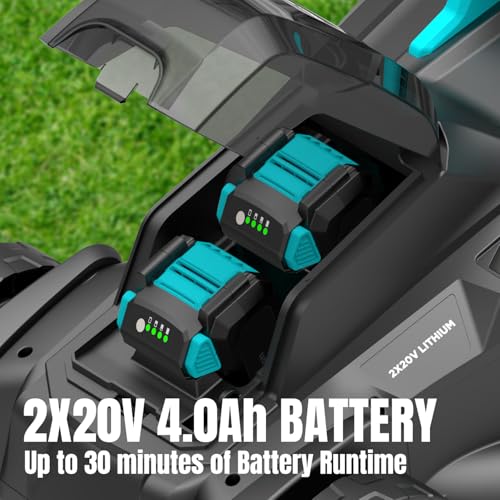 MightyMow Electric Lawn Mower Cordless, 2x20V 16 inch Push Lawn Mower with 6-Position Cutting Height Adjustment, 2x4.0Ah Battery & Dual Charger Included