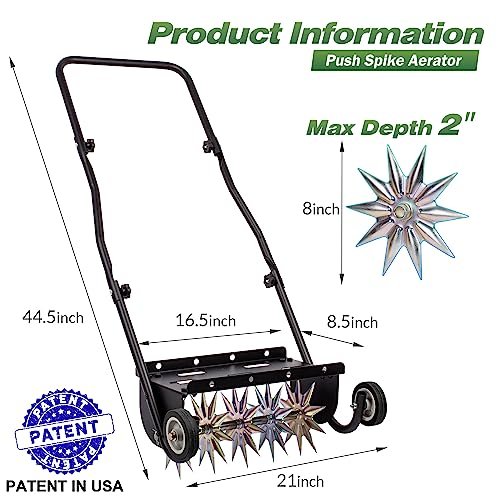 Suchtale 18-Inch Push Spike Aerator, Heavy Duty Rolling Lawn Aerator, Rotary Spike Lawn Aerator, Manual Aeration Equipment with Steel Handle, Suitable for Lawns, Garden, and Yard Grass Aeration