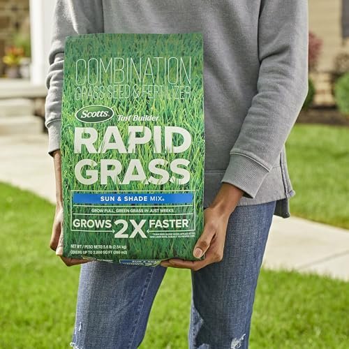 Scotts Turf Builder Rapid Grass Sun and Shade Mix, Combination Seed and Fertilizer, Grows Green Grass in Just Weeks, 16 lbs.