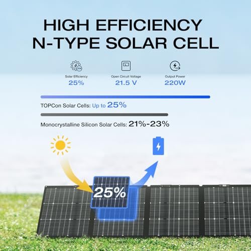 EF ECOFLOW 220W Portable Solar Panel, Bifacial Design Up to 25% Conversion Efficiency N-Type Solar Cell, with Adjustable Kickstand, IP68 Waterproof, Foldable Solar Panel for Camping RVing Home Backup