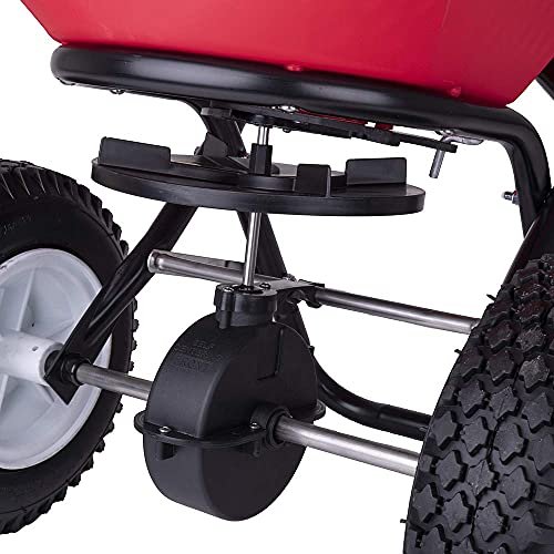EarthWay Products 2170 100lb Broadcast Spreader Lawn Aerator, Fertilizer Spreader, Grass Seeder, Heavy-Duty Push Spreader with Adjustable Drop Rate, 13-Inch Pneumatic Tires, Side Spread Control, Red