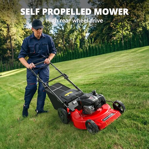 PowerSmart 22-Inch Gas Lawn Mower, 150cc B&S Engine, Self-Propelled, 3-in-1 Mulching System, 6 Cutting Heights, Rear-Wheel Drive, Durable Steel Deck