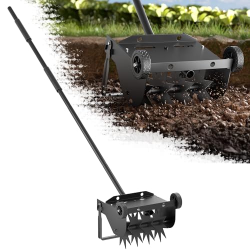 Lineware Rotary Cultivator Tool, 2-in-1 Garden Weeder and Crumbler Soil Tiller for Gardening, Hand Garden Tiller with 66.5 Inch Adjustable Foam Handle