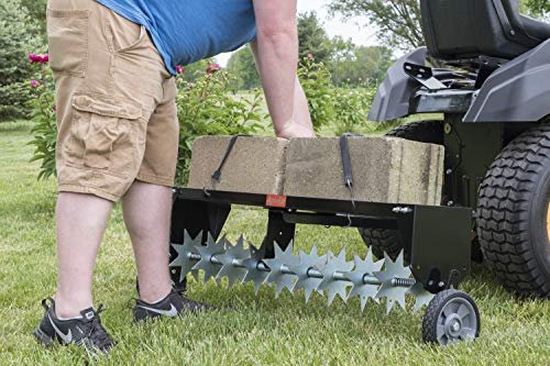 Agri-Fab 45-0544 40 inch Tow Behind Spike Aerator for Aerating Lawns; 10 Galvanized Steel Spike Disks, Universal Hitch, Black