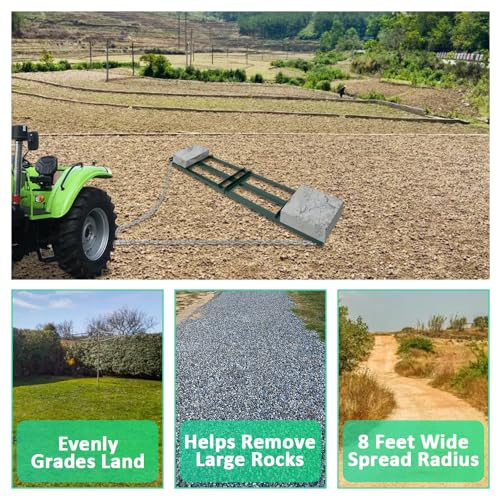 Yeeoy 8 FT Drag Harrow, Driveway Drag Grader Landscape Power Rake, Tow Behind Yard Lawn Leveling Tool with 6 Ft Heavy Duty Chain for ATV, UTV, Tractor, Mower