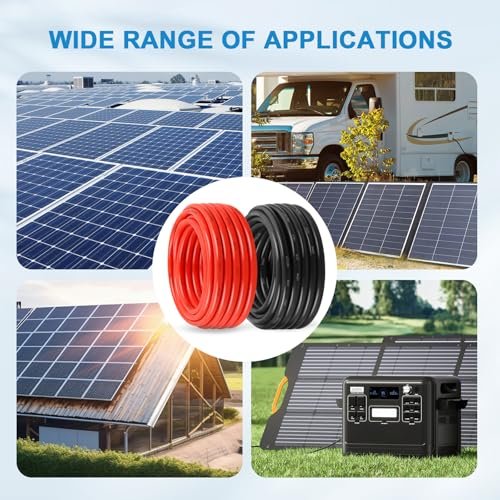 Solar Panel Wire 10 AWG(6mm²) - Solar Extension Cable 50Ft Black & 50Ft Red 10 Gauge Tinned Copper PV Wire for Outdoor Automotive RV Solar Panel Boat Marine (Black+Red)