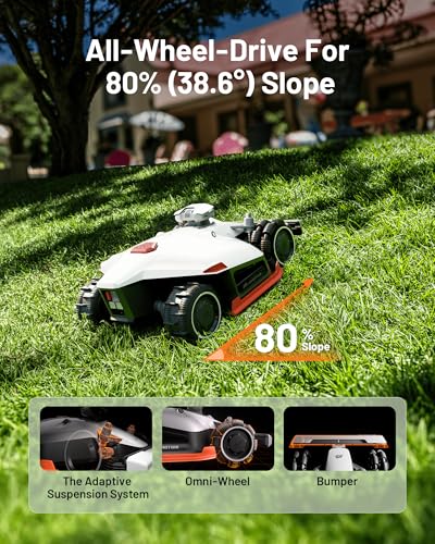 Mammotion LUBA 2 AWD 5000X Robot Lawn Mower with 4G, Reception 1.25 Acres, Max. 1.48 Acres, All-Wheel-Drive for 80% Slope, UltraSense AI Vision & RTK Automatic Edge Mapping, 1.0