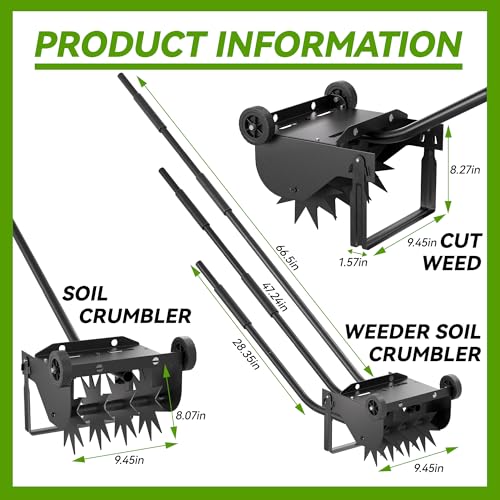 Lineware Rotary Cultivator Tool, 2-in-1 Garden Weeder and Crumbler Soil Tiller for Gardening, Hand Garden Tiller with 66.5 Inch Adjustable Foam Handle