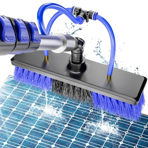 20FT Water Fed Solar Panel Cleaning Kit, Telescopic Solar Panel Cleaning Brush with Extension Pole & Soap Dispenser for Household & Outdoor