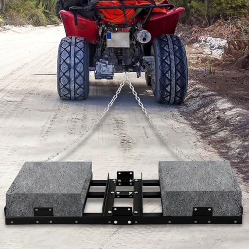 Yoloyakidra 4FT Drag Harrow Driveway Grader Heavy Duty Power Lawn Rake with 4FT Chain Tow Behind for ATV, UTV, Tractor, Mower, Land Leveler for Gravel, Sand, Soil, Hay