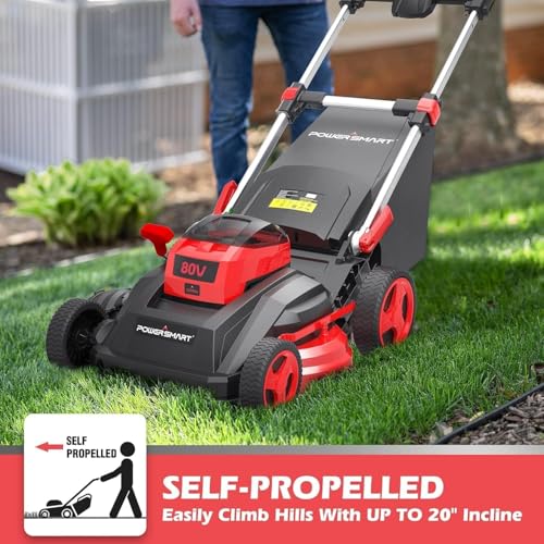 PowerSmart 80V Electric Lawn Mower, 26-Inch Cordless Self Propelled Brushless Motor, 6.0Ah Battery and Charger PS76826SRB