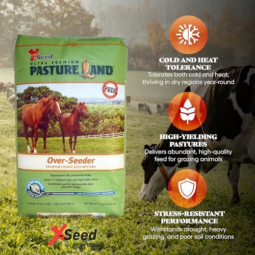 X-Seed Land Over-Seeder Pasture Forage Seed Mix, Endophyte Free for Healthier Livestock Grazing, Clover Food Plot Orchardgrass Perennial Planting Micro Boost Seed for Faster Growth, 25 lb Bag - Green